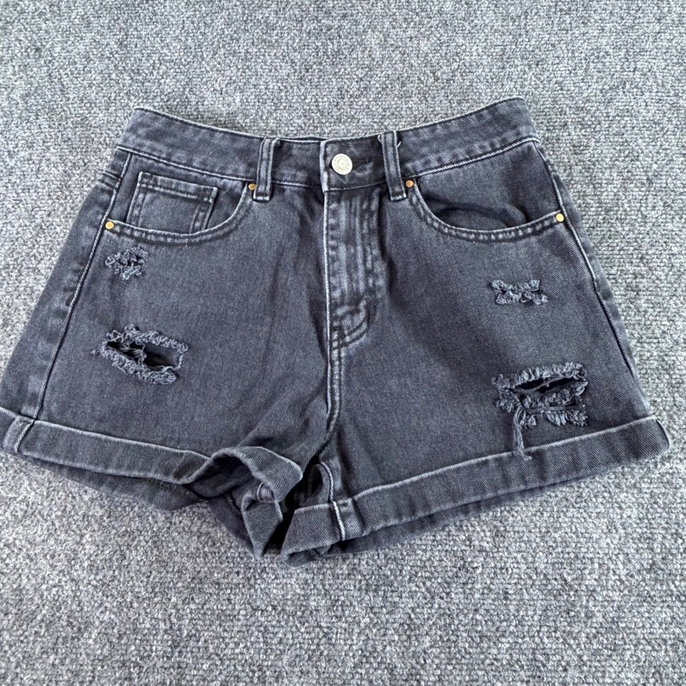 PacSun Mom Shorts Womens 25 Black Distressed High Rise Cotton Denim Retro Grunge
